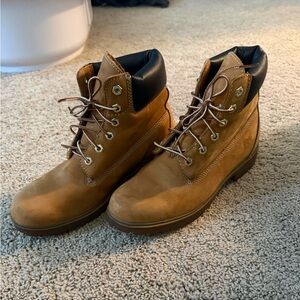 Women’s Tan Leather Work Boots - Rugged Lace-Up Ankle Boots